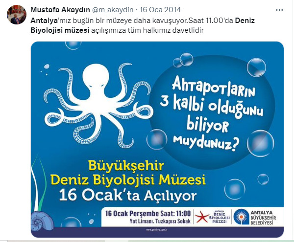 Mustafa Akaydın'ın Deniz Biyolojisi Müzesi Açılış Daveti