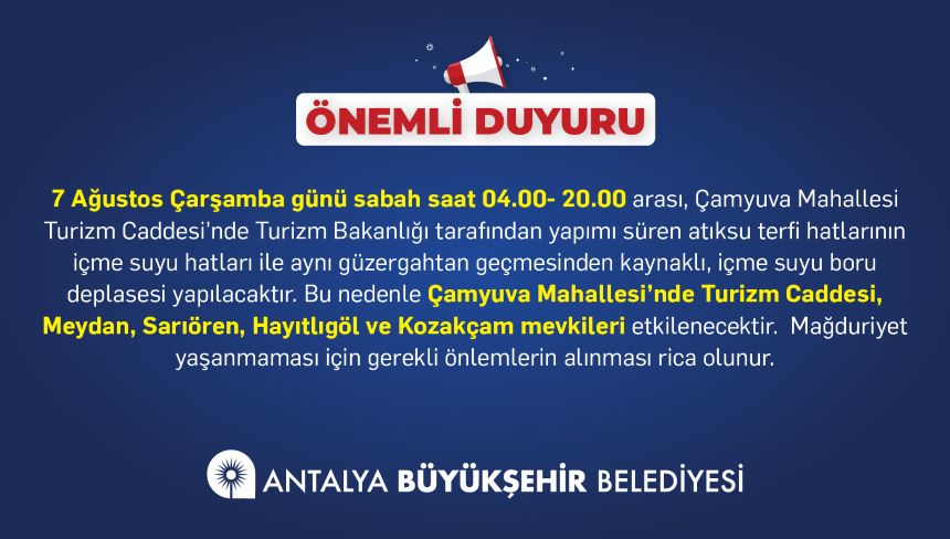 Antalya Büyükşehir Su Kesintisi Duyuru 22