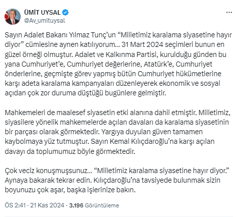 Ümit Uysal Kılıçdaroğlu'na Destek