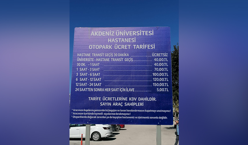 Akdeniz Üniversitesi Hastanesi Otopark Zam