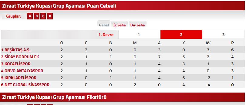 Zirrat Türkiye Kupaıs Puan Durumu