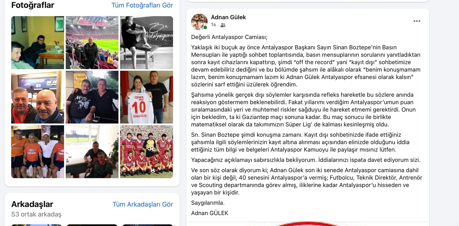 Adnan Gülek Açıklama
