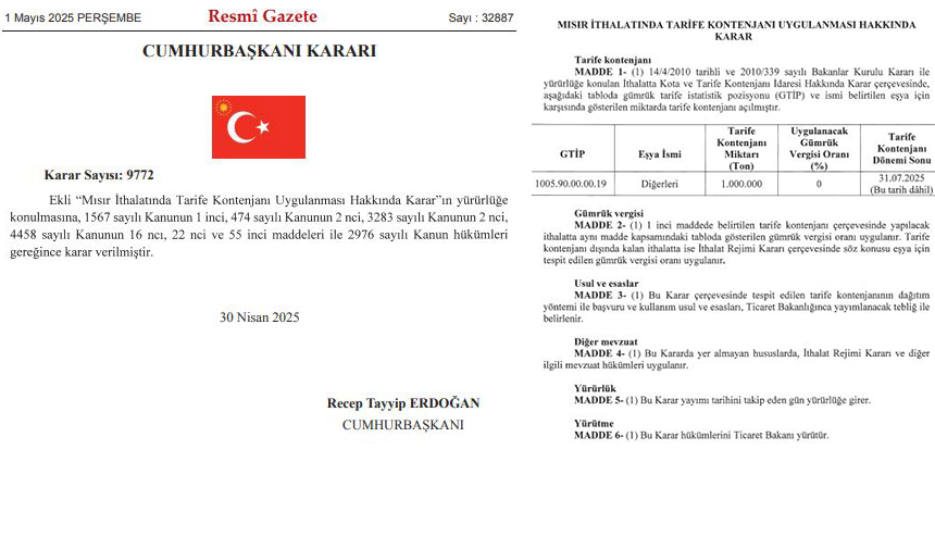 Mısır Ithalatı Resmi Gazete