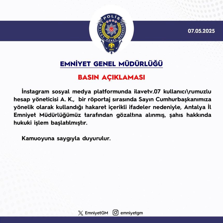 Arif Kocabıyık Emniyet açıklaması