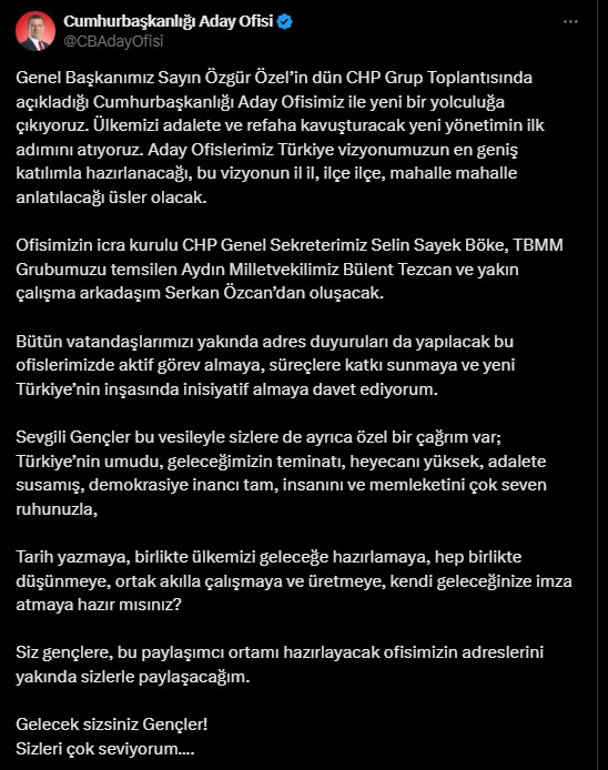 Ekrem İmamoğlu Adaylık Ofisi Açıklaması