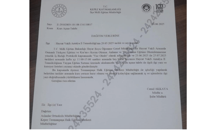 Kuran Kursu Açılan Ortaokul Yazı