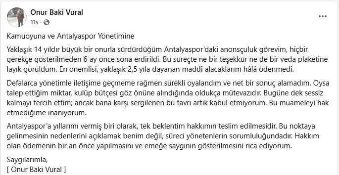 Onur Baki Vural Açıklama