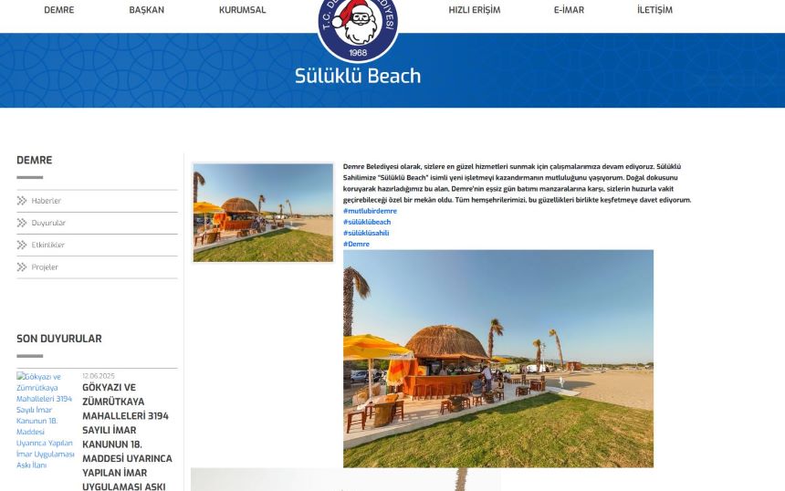 Sülüklü Plajı Belediye Açıklama