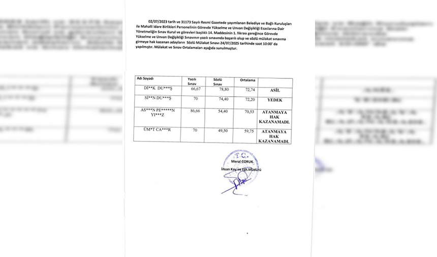 Dalaman Belediyesi Torpil Belge