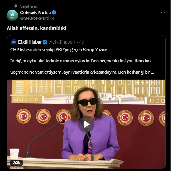 Gelecek Partisi Kandırıldık Açıklaması