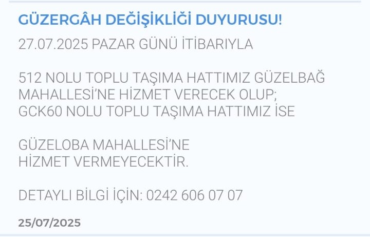 Güzergah Değişikliği 1