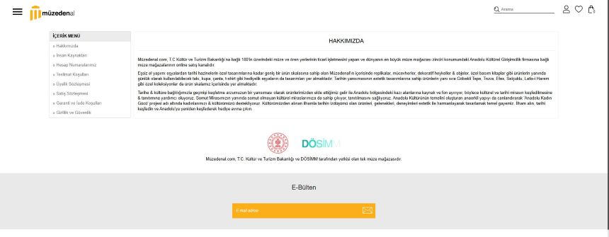 Müze Hediyelik Eşya Satış Sayfası