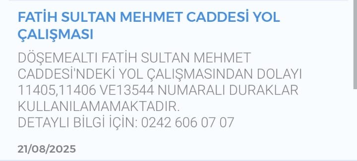 Döşemealtı Iptal Edilen Durak
