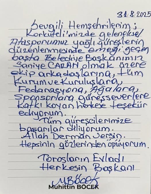 Muhittin Böcek Güreş Mesajı