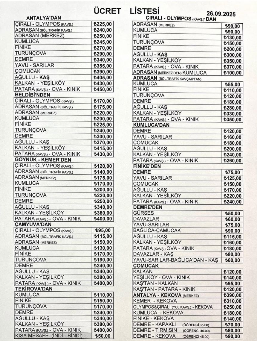 Ilçe Otobüsleri Zam Tarifeleri
