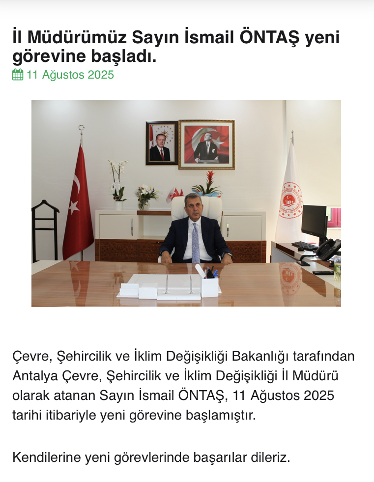 İsmail Öntaş'ın Il Müdürlüğü Görevine Başladığı Böyle Duyuruldu