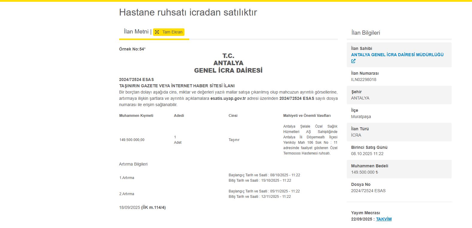 Termessos Hastanesi Ihale