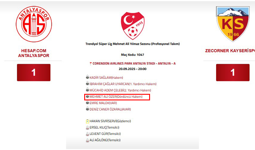 Kayserispor Hakem Listesi