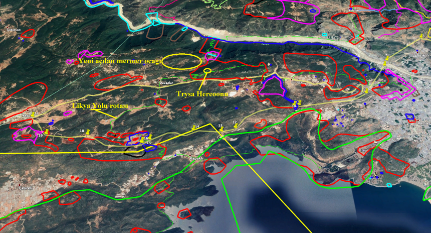 Bölgedeki Korunan Alanların Işaretlendiği Uydu Görüntüsü