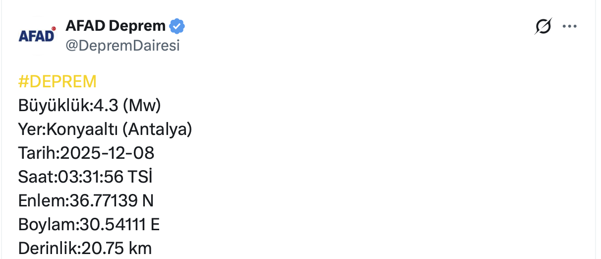 AFAD Antalya deprem