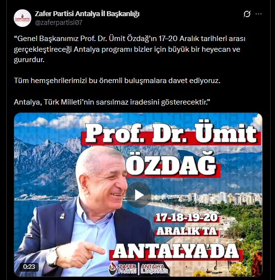 Ümit Özdağ Antalya Duyurusu