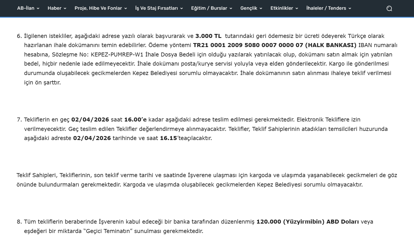 Kepez Belediyesi İhale İlanı-1