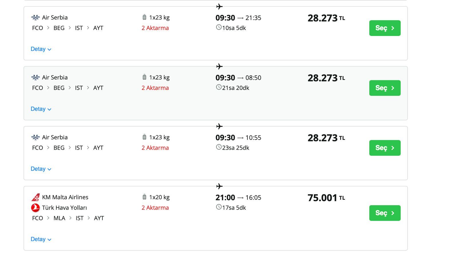 Antalya Bayramdaki Uçak Biletleri Fiyatları