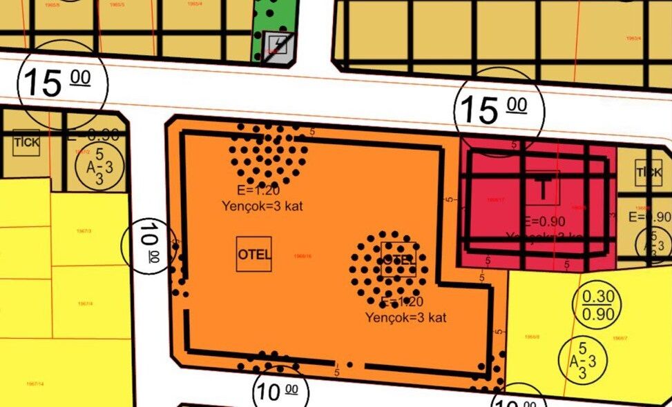 Emsal Artışıyla Ilgili Imar Planı. Bitişik Parsellerin Emsali 0.90'Da Kalırken Otel Kulanımı Getirilen Parsel 1.20'Ye Çıkarıldı