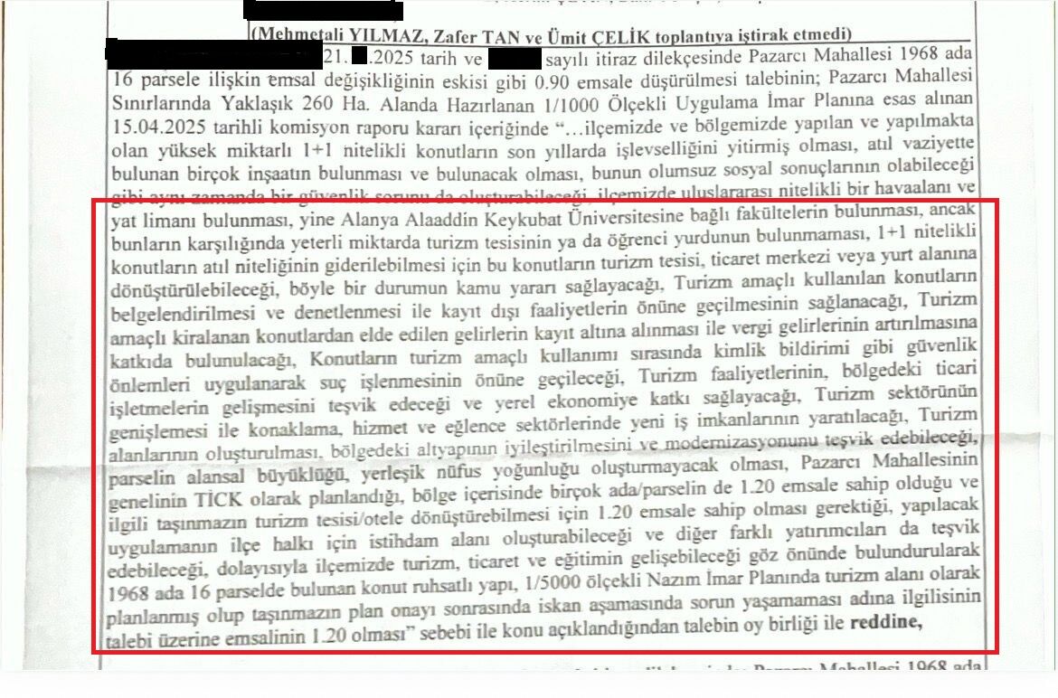 Gazipaşa Belediyesi'nin Emsal Artışına Yönelik Gerekçesi Ve Itiraz Başvurusunu Reddeden Kararı
