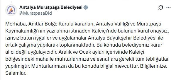 Muratpaşa Belediyesi Kaleiçi Işgal Açıklaması