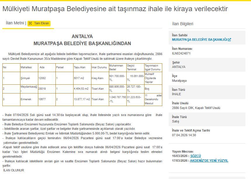 Muratpaşa Kira Ilanı