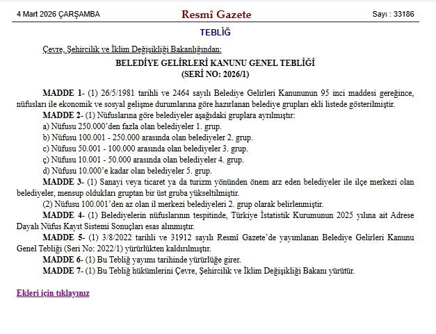 Resmi Gazete Belediyelerin Gelirleri Düzenleme