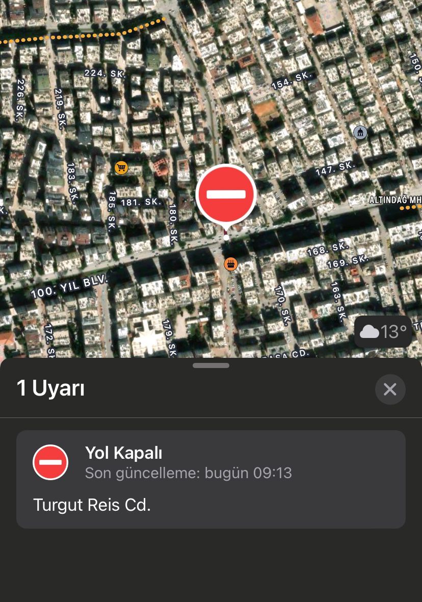 Turgut Reis Kapalı Yol Harita