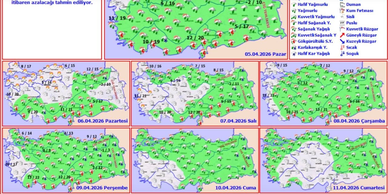 Sağanak Yağmur Haritası 5 Nisan