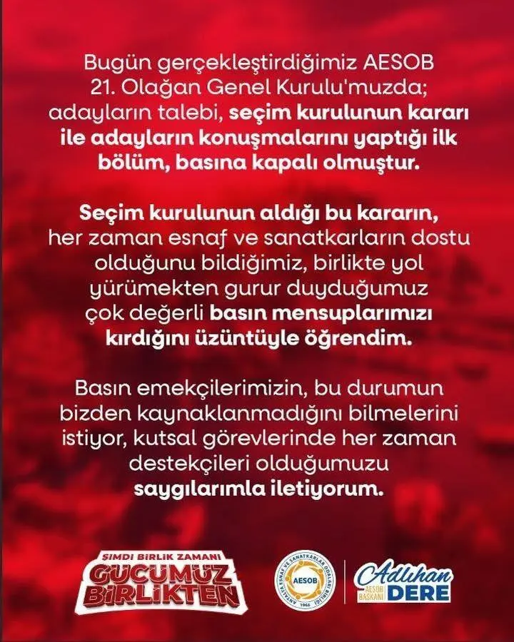 AESOB Genel Kurulu-Basın Yasağı Açıklaması