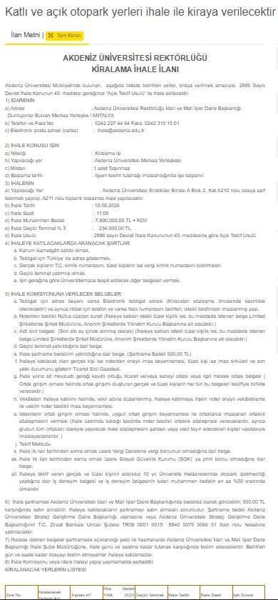 Akdeniz Üniversitesi Otopark Ihalesi