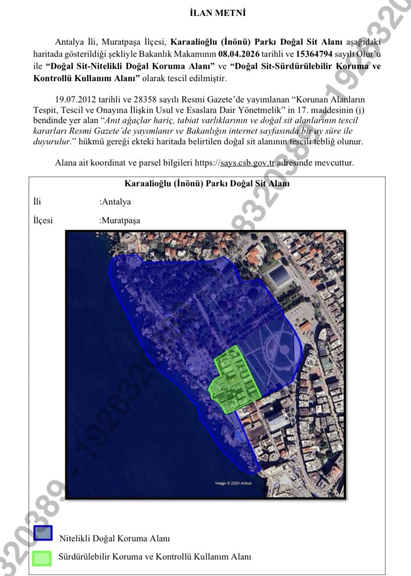 Karaalioğlu Parkının Koruma Statüsü Düşürüldü. Karar, Bakanlık Tarafından 8 Nisan'da Duyuruldu