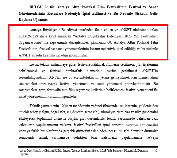 Sayıştay'ın 2023 Yılı Raporunda, Belediye Şirketi Anet'in Iptal Edilen Festival Nedeniyle Zarar Ettiği Bulgusuna Yer Veriliyor