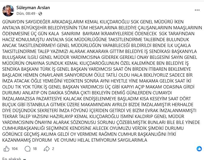 Süleyman Arslan Kılıçdaroğlu Açıklaması