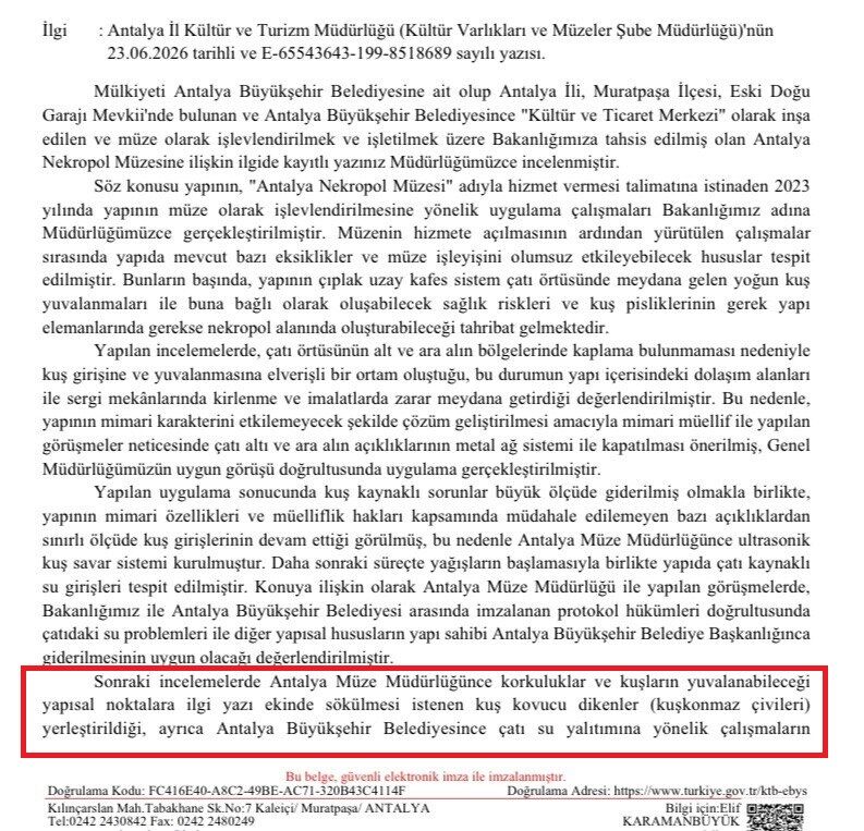 Antalya Rölöve Ve Anıtlar Müdürlüğü'nün Konuyla Ilgili Yazısı (1)