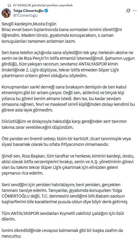 Tolga Cömertoğlu Açıklama