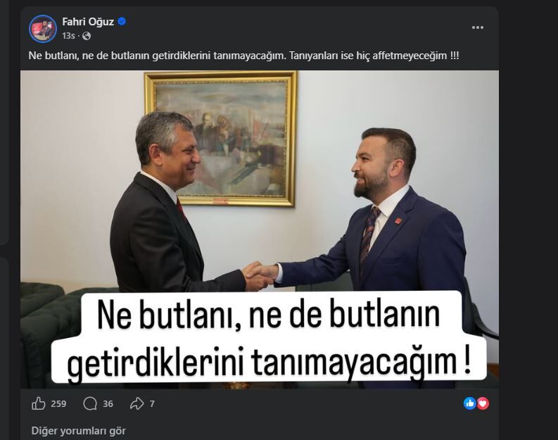 Fahri Oğuz sosyal medya paylaşımı