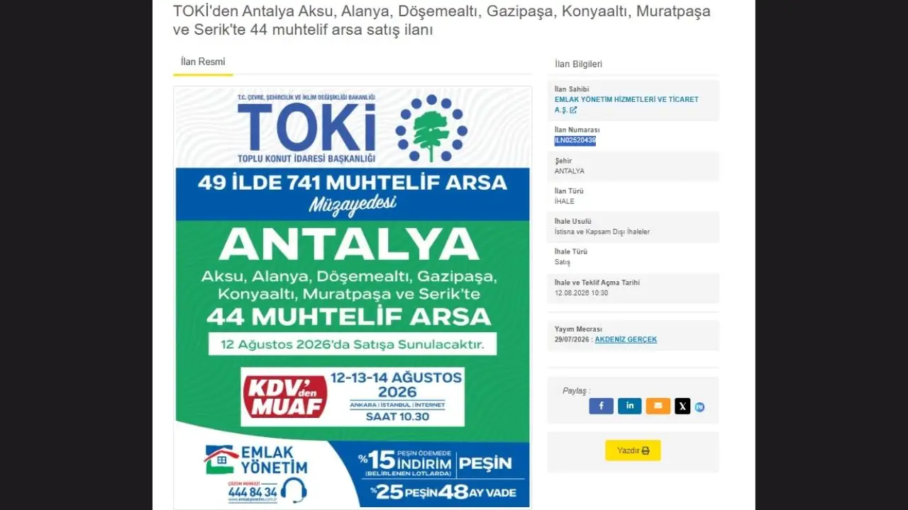 Kdv Yok, Indirim Var! Toki̇ Antalya'da 44 Arsayı Satışa Çıkarıyor (3)Körfezzxç