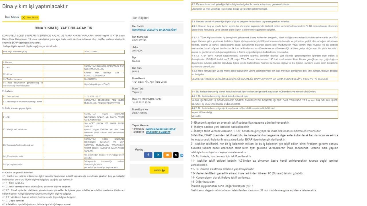 Korkuteli'nde 289 Kaçak Yapı Için Yıkım Kararı! Belediye Ihaleye Çıkıyor