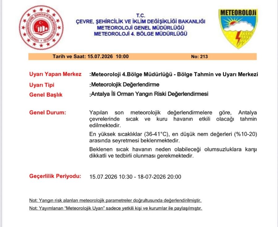 Meteoroloji Sıcak Hava Uyarısı