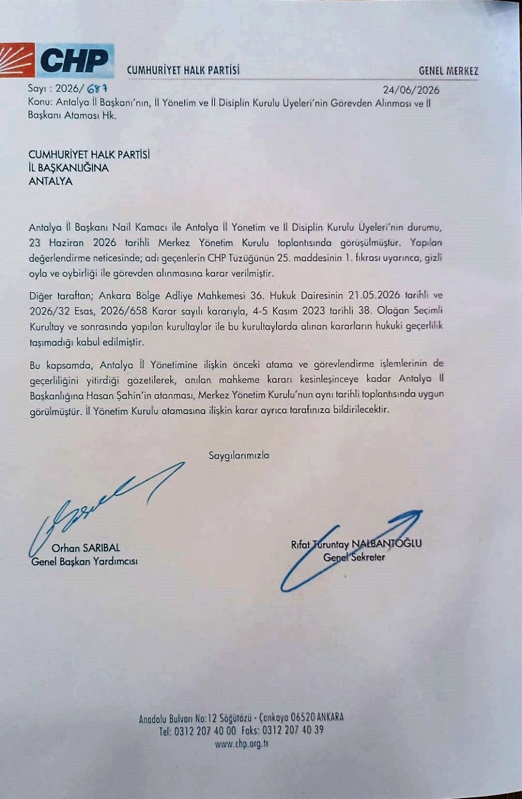 Nail Kamacı Görevden Alma Yazısı