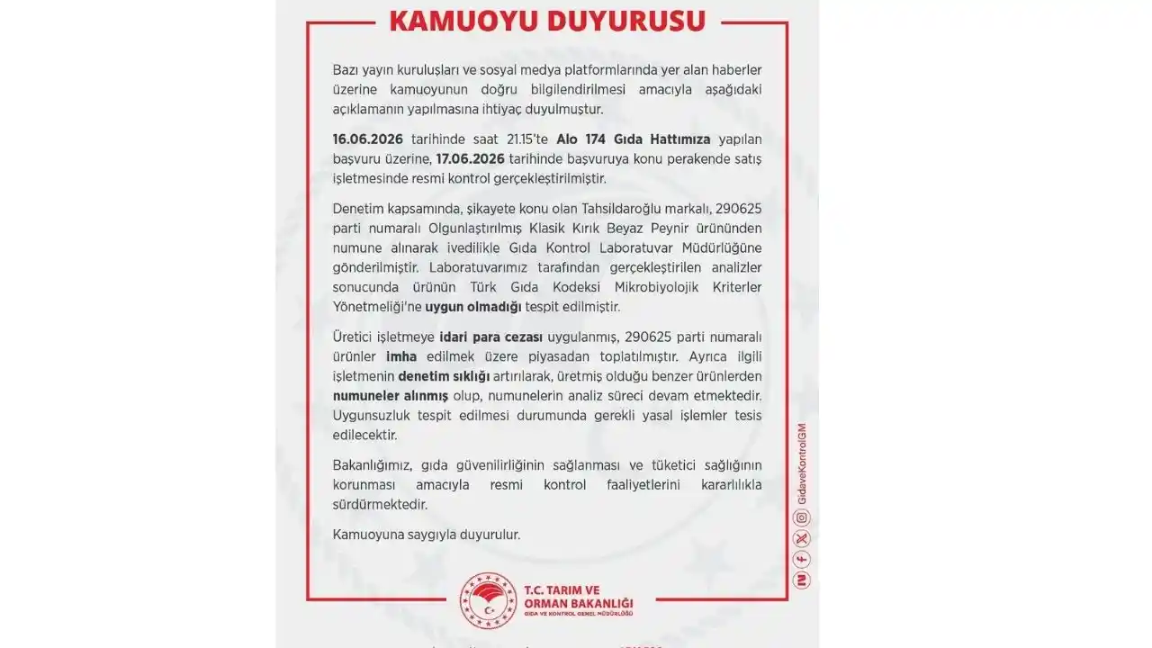 Tahsildaroğlu beyaz peynirde ölümcül bakteri alarmı! Ürünler piyasadan toplatılıyorTahsildaroğlu beyaz peynirde ölümcül bakteri alarmı! Ürünler piyasadan toplatılıyorTahsildaroğlu beyaz peynirde ölümcül bakteri alarmı! Ürünler piyasadan toplatılıyorTahsil