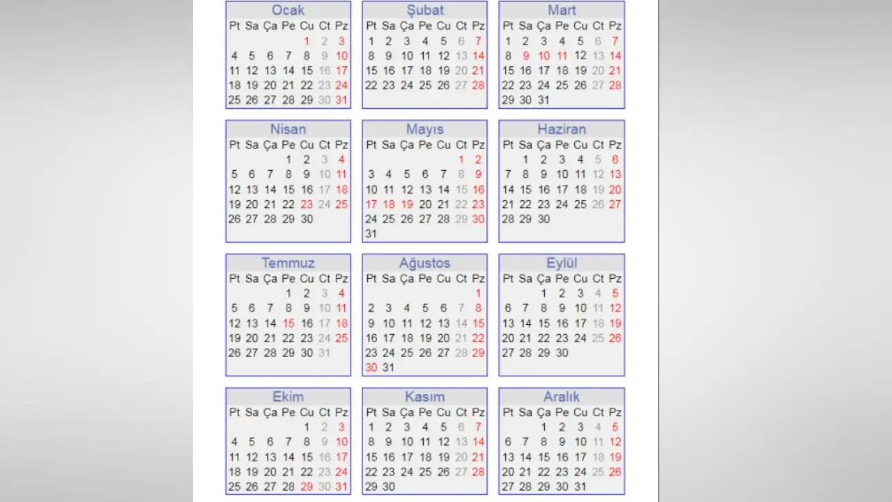 2027 Resmi Tatil Takvimi Hangi Günlerde Izin Alırsanız Tatil Uzuyorkörfezzxç