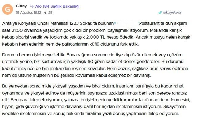 Küflü Kebap Şikayeti