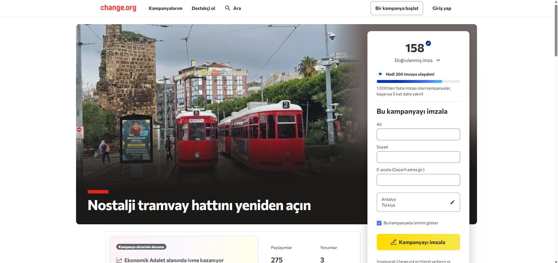 Nostalji Tramvayı Imza Kampanyası